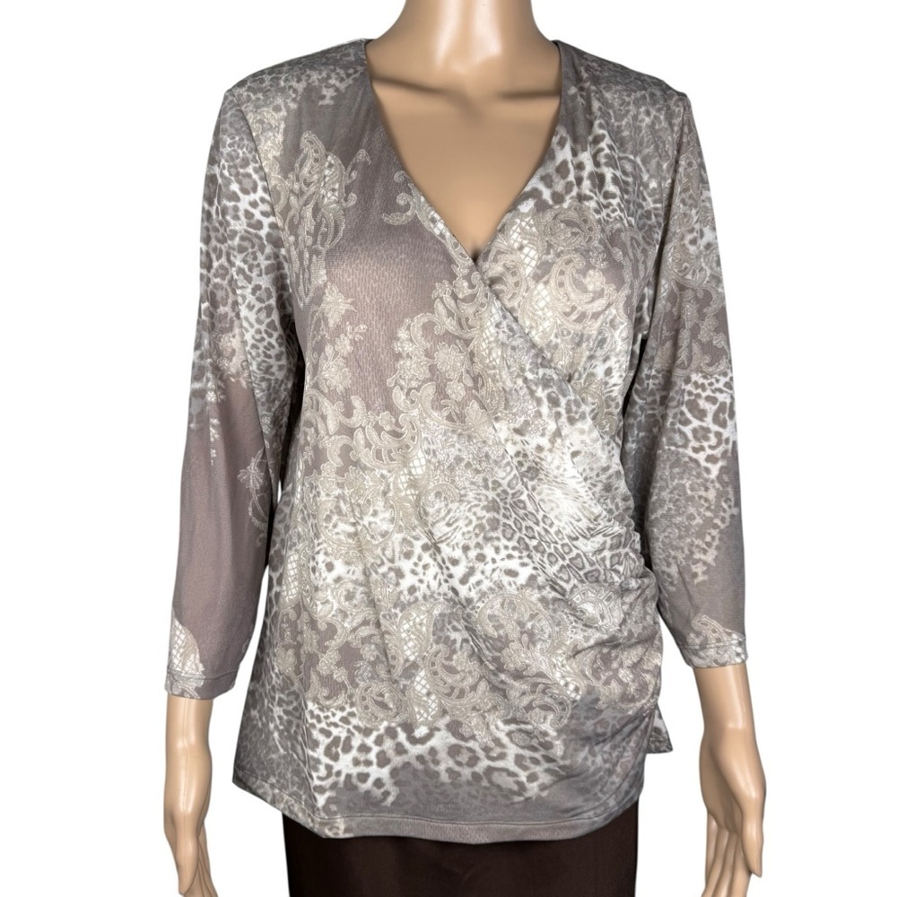 Easywear By Chico's Animal Print V-Neck Wrap Blouse Size 2 US L